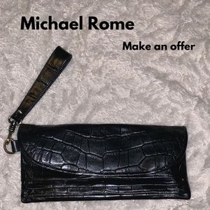 Michael Rome Croc embossed black clutch